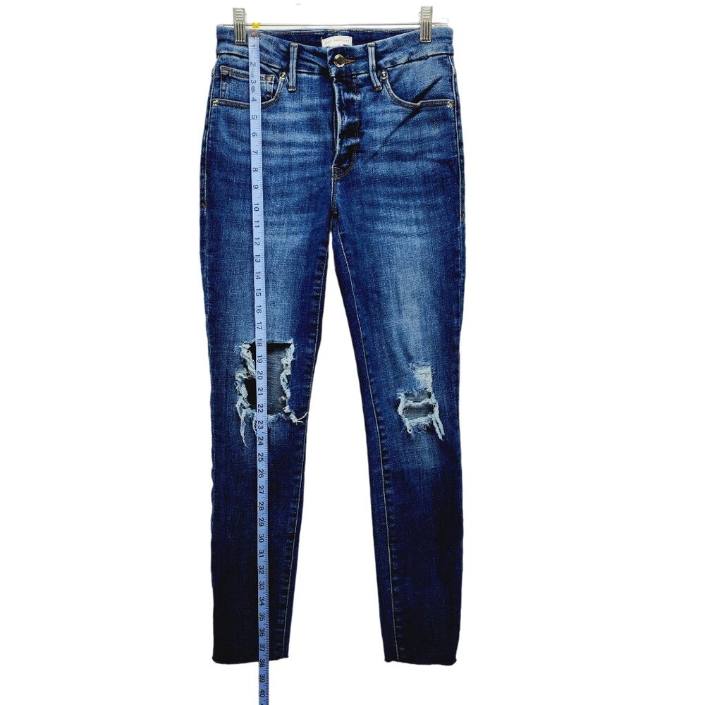 Good American Womens Distressed Skinny Jeans 4/27 Blue Denim - Picture 7 of 12